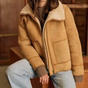 Sezane sherling and suade jacket size 40 / worn once basically new
